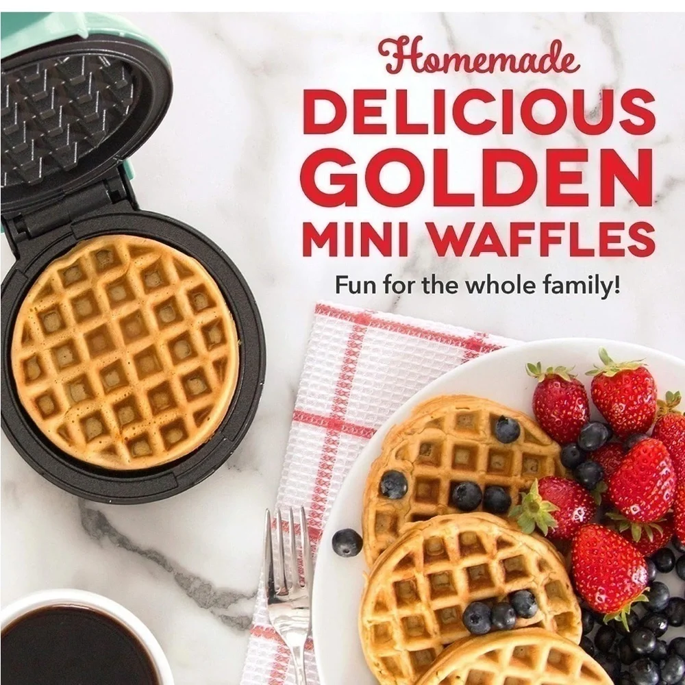 DASH Mini Maker NIB Individual Waffles Hash Browns Keto Chaffles Non-Stick Red
